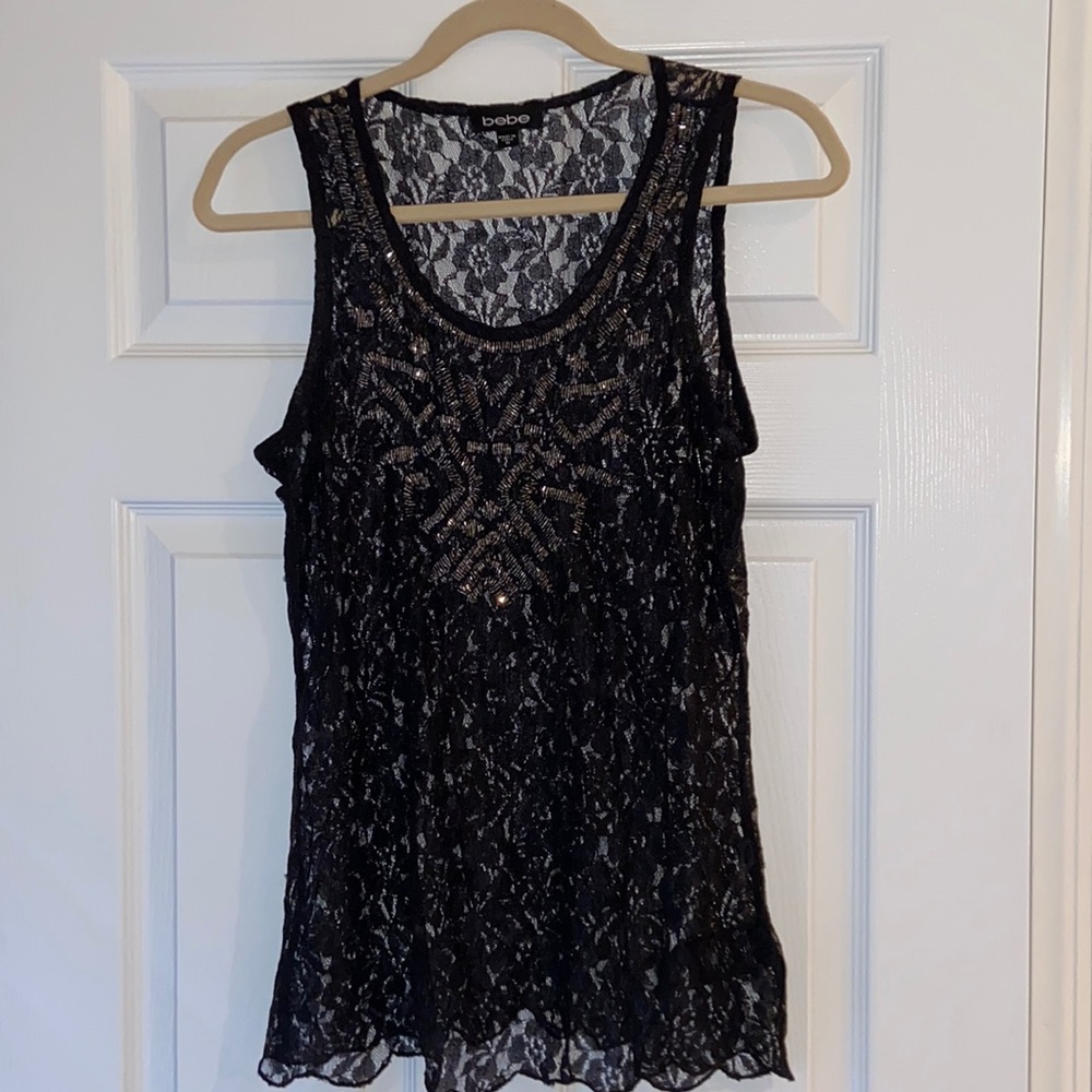 Bebe Lace and Beaded Tank